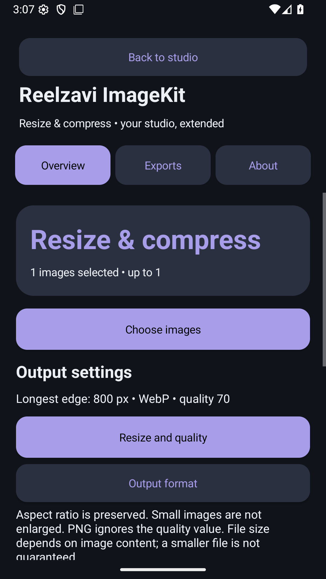 Reelzavi ImageKit app screen